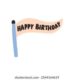 Una alegre ilustración con un Anuncio ondulado con texto de Feliz Cumpleaños. Ideal para tarjetas de cumpleaños, decoraciones de fiesta o saludos festivos. Diseño simple y encantador para ocasiones alegres