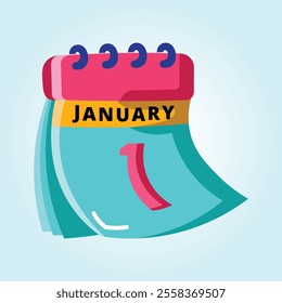 A cheerful illustration of a January 1st calendar. The design is bright, showing the start of the new year.