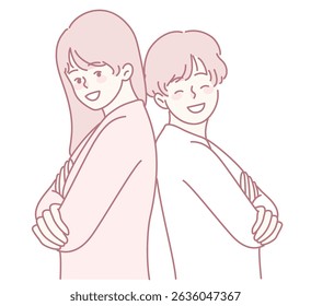 A cheerful illustration of two friends back to back, radiating joy and camaraderie while enjoying their time
