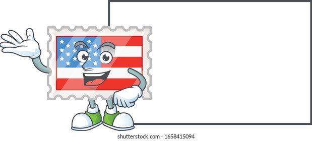 Cheerful independence day stamp mascot style design with whiteboard