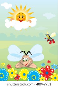 Cheerful insects on a solar glade