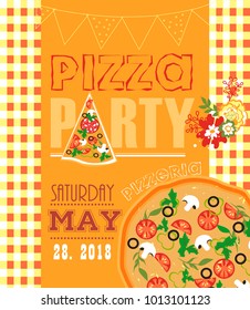 A cheerful invitation to a pizza party. Editable Image