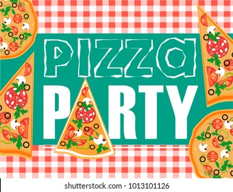 A cheerful invitation to a pizza party. Editable Image