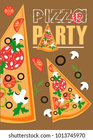 Una alegre invitación a una fiesta de pizza. Imagen editable