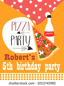 A cheerful invitation to a pizza party. Editable Image