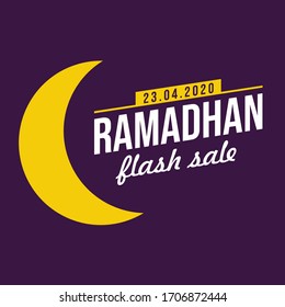 Cheerful Islamic pattern of flash sale promotional template with half moon and simple typography