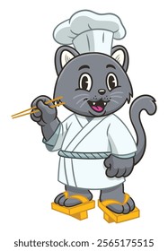 Cheerful Japanese Chef Cat Mascot Character