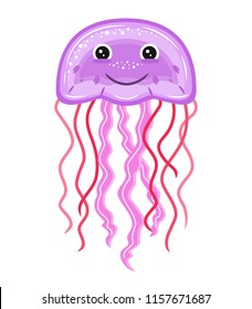 Cheerful jellyfish on white background, vector illustration
