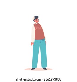 Cheerful Jew Boy with Curly Hair Wear Glasses and Kippah Hat Isolated on White Background. Hanukkah Celebration, Orthodox Jewish Teenager Male Character, Smiling Child. Cartoon Vector Illustration