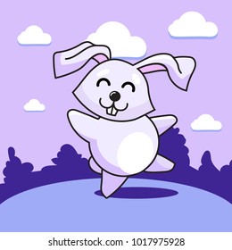 cheerful joyful bunny dancing in the clearing. Violet shades