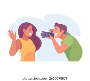 A Cheerful and Joyful Portrait Photo Session Featuring a Photographer and a Model