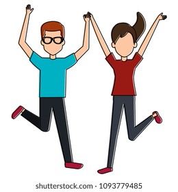 cheerful jumping couple avatars