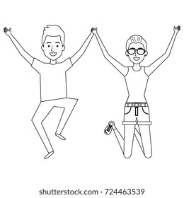 cheerful jumping couple avatars