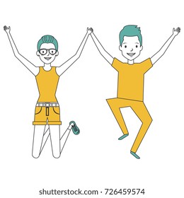 cheerful jumping couple avatars