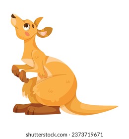 Cheerful Kangaroo Character and Australian Marsupial Animal Look Up Vector Illustration