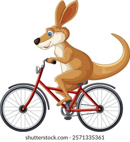 A cheerful kangaroo cycling on a red bike