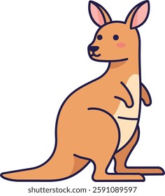 A cheerful kangaroo stands upright, showcasing its friendly expression and minimalistic design elements, creating an inviting atmosphere.