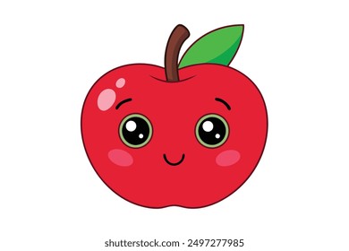 Cheerful Kawaii Apple Vector Illustration