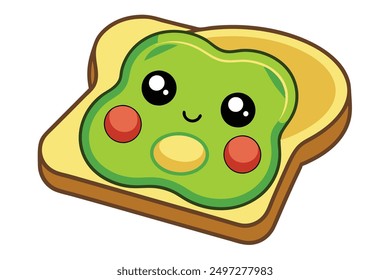 Cheerful Kawaii Avocado Toast Vector Illustration