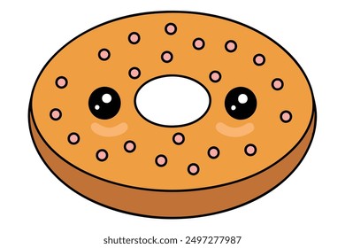 Cheerful Kawaii Bagel Vector Illustration