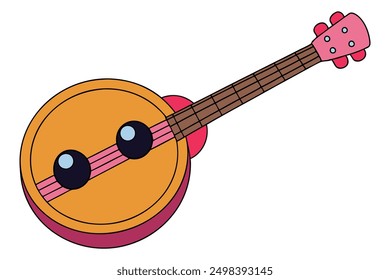 Cheerful Kawaii Banjo Vector Illustration