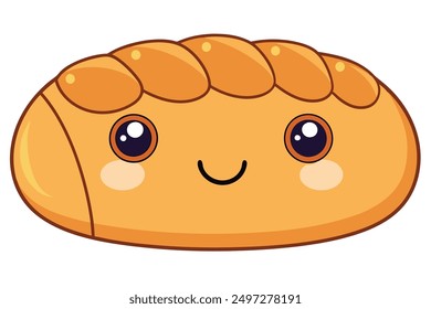 Cheerful Kawaii Bread Loaf Vector Illustration