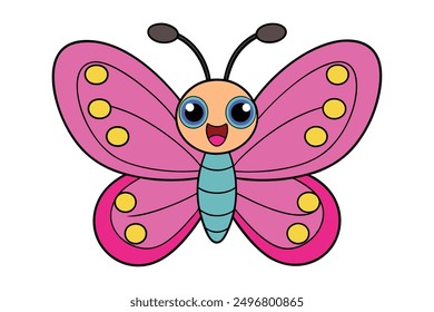 Cheerful Kawaii Butterfly Vector Illustration