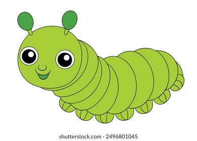 Cheerful Kawaii Caterpillar Vector Illustration