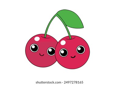Cheerful Kawaii Cherry Vector Illustration