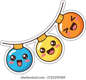 Cheerful Kawaii Christmas Lights String Vector Illustration
