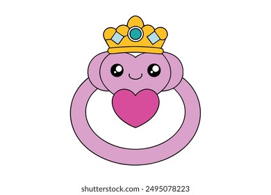 Cheerful Kawaii Claddagh Ring Illustration