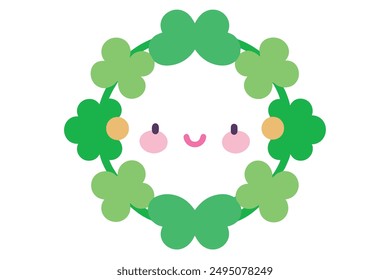 Cheerful Kawaii Clover Wreath Illustration