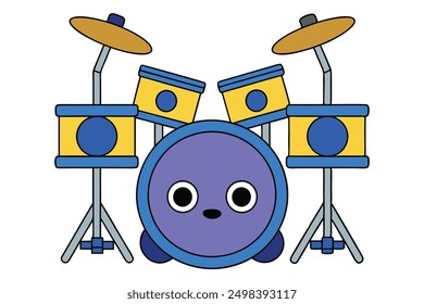 Cheerful Kawaii Drum Set Vector Illustration