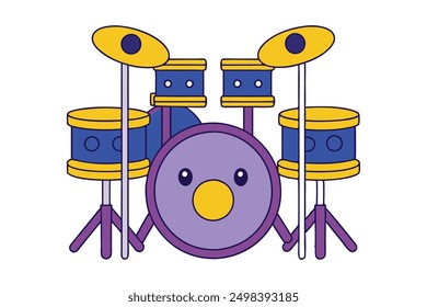 Cheerful Kawaii Drum Set Vector Illustration