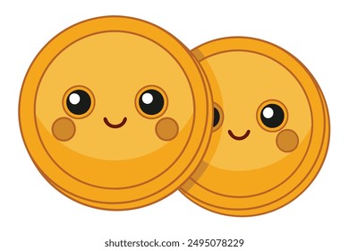 Cheerful Kawaii Gold Coins Illustration