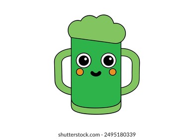 Cheerful Kawaii Green Beer Mug Illustration