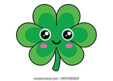 Cheerful Kawaii Green Clover Illustration