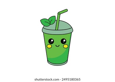 Cheerful Kawaii Green Drink Illustration