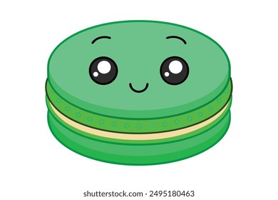 Cheerful Kawaii Green Macaron Illustration