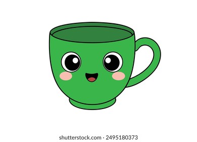 Cheerful Kawaii Green Mug Illustration