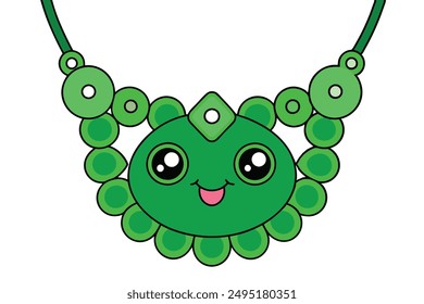 Cheerful Kawaii Green Necklace Illustration
