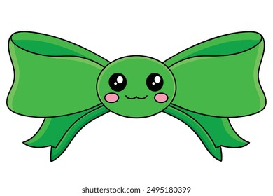  Cheerful Kawaii Green Ribbon Illustration