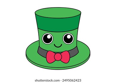 Cheerful Kawaii Green Top Hat Illustration