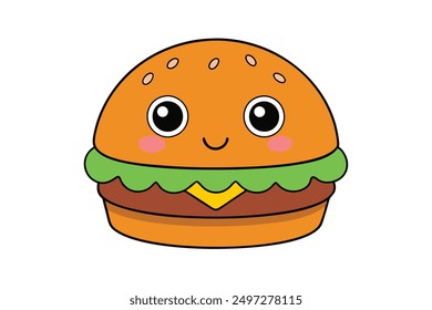 Cheerful Kawaii Hamburger Vector Illustration