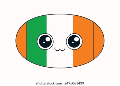 Cheerful Kawaii Irish Flag Illustration