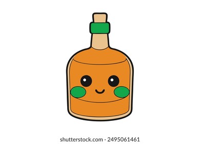 Cheerful Kawaii Irish Whiskey Illustration