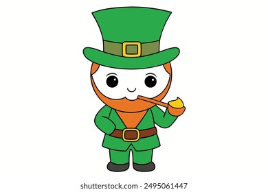 Alegre Kawaii Leprechaun Pipe Ilustración