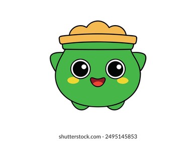 Cheerful Kawaii Leprechaun's Pot Illustration