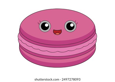 Cheerful Kawaii Macaron Vector Illustration