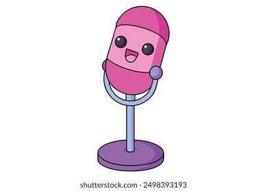 Cheerful Kawaii Microphone Vector Illustration